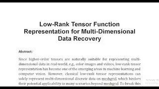 Low Rank Tensor Function Representation for Multi Dimensional Data Recovery