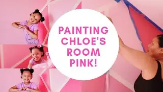1st Time Painting Kids Room Pink with Mosaic Accent Wall (Cutest Reaction!) Girls Room Makeover Vlog