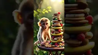 Cute Baby Monkey vs Snack Tower 🍪🐒 | Funny & Adorable Shorts