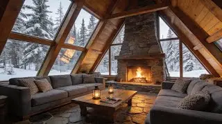 Winter Rainfall with Fireplace Crackle 🔥🌧️❄️ | Relaxing Ambience for Stress Reduction