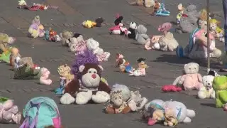 Toy protest warns against child abuse in Colombia