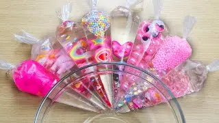Making Clear Slime with Pink and Purple Piping Bags | Satisfying Glossy Slime, ASMR Slime #1