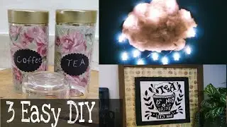 3 Easy DIY | DIY Tea Coffee Conatiner | DIY Wall Cloud Light | DIY Photo Frame | Pinkly Queen