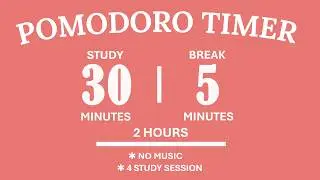 30/5 Pomodoro Timer 🌺  2 Hours study | No music | Soft Aesthetic | Pastel Red Timer