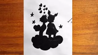 How to draw a boy kiss a girl black image  | how to draw for beginners