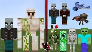 Epic Minecraft Mob Battle: Vindicator + Iron Golem vs ALL MOBS