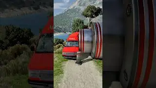 Cars & School Bus vs Giant Pit Bollards Crash #10 - BeamNG.Drive #beamngdrive #beamng #shorts