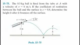The ball is fired from the tube at with a velocity of . If the coefficient of restitution between th