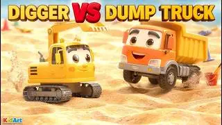 Digger & Dump Truck Teamwork! 🚜🚚 Sandbox Song + Colors for Kids | KidArt