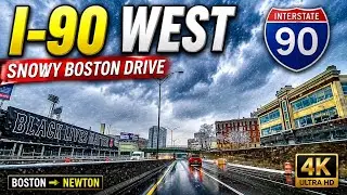 ❄️ Interstate 90 West | Snowy Morning Drive | Boston to Newton Massachusetts - 2/13/23