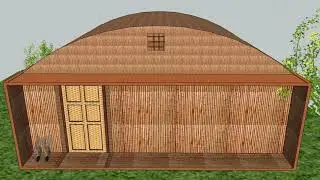 Primitive Small Bamboo House | Primitive house building with swimming Pool