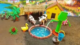 DIY tractor Farm Diorama with minecraft farming house | Diy cow shed  | Mini hand pump.
