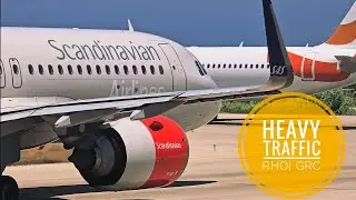 CLOSE UP MIDDAY HEAVY TRAFFIC LINE UP FOR TAKE OFF | RHODES | 27.07.2025