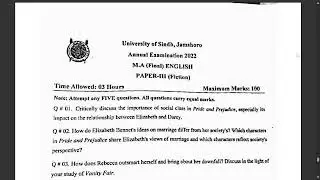 MA Final English paper 3 (Fiction)  || MA Final past paper 2022 || Sindh University Jamshoro