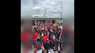 Saale Bulls Fanmarsch mit den Hannover Indians zur Eröffnung des neuen Eisdoms in Halle
