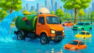 Flooded Streets! 🚧 Water Tanker Malfunction &ndash; Police Car Comes to Help! 🚓💦 | Vehicles Animation