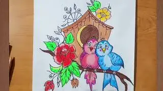 Cute Bird Couple Drawing