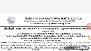 MDU B.Ed 1st year Date sheet LatestDate Sheet MDU 2021