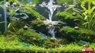 Relaxing Tropical Aquascape Waterfall Aquarium 🌿 Neon Tetra Fish | Stress Relief, Sleep, Study