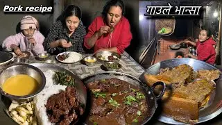 WNepali Village Recipe Black Pork Meat Gravy Recipe || Eating With Dal Rice Village Kitchen