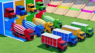 Mixer Trucks of Colors! TRACTOR, FIRE ENGINE, SCANIA, FREIGHTLINER, FORD, MAN WITH FLATBED TRUCKS