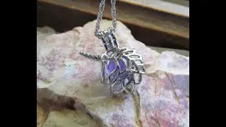 Silver Unicorn Locket Amethyst Crystal Ball Pendant Necklace