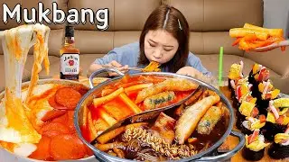 Sub)Real Mukbang- Удивительная вечеринка ттокпокки 🥳 Сыр пепперони 🧀 Лапша с черной фасолью 🍜 ASMR