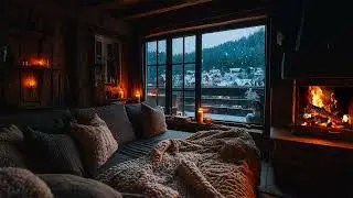 Cozy Winter Fireplace Ambience with Soft Piano | Snowfall Sounds for Calm and Sleep