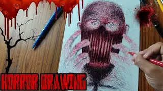 Scary Drawing - Frustrated 😫 ॥ ball pen on paper ॥ Terrifying Art ॥ Horror Drawing 💀💥