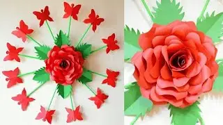 PAPER FLOWER WALL HANGING | PAPER ROSE FLOWER CRAFT| PAPER ROSE WALL CRAFT