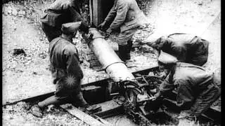 French soldiers fire a 240mm mortar during World War I HD Stock Footage