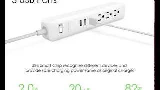TP&reg;3-Outlet Power Strip Surge Protector with 3 USB Ports Charger Station and a 4 Ft Cord flat plug