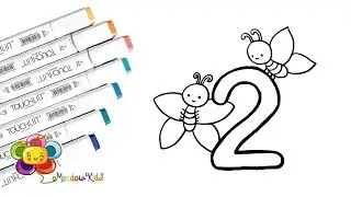 Learn number 2 coloring & Butterfly drawing & studying English for Kids | Meadow Kids