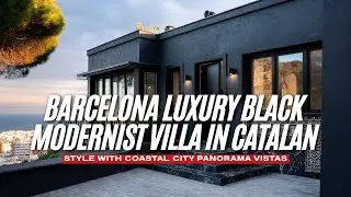 Barcelona Luxury Black Modernist Villa in Catalan Style with Coastal City Panorama Vistas