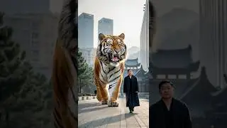 AI or reality? 🤯 A giant tiger walking side by side with a human! 🔥 #AI #tiger #aivideo #aiart