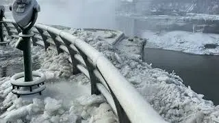 Stunning footage of a partially frozen Niagara Falls