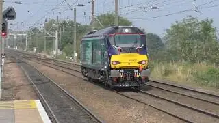 (HD) Brand new DRS livery 68007 & DB Schenker 66160 pass Durham 11/9/14