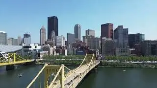 Pittsburgh Skyline Drone Above Andy Warhol Bridge - 4K Aerial Tour