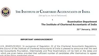 ICAI New Announcement | CA Exam may 2022 | ICAI Exam Announcement
