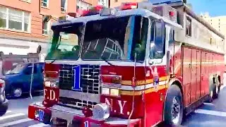 FDNY RESCUE 1 HAULING ASS DOWN 7TH AVENUE WHILE RESPONDING TO A 10-75 FIRE IN MANHATTAN, NEW YORK.