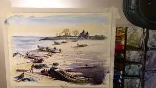 Part 4 of 4 - Watercolour Impressionist Lesson #22 - India fishermen, beach, sea, temples and boats