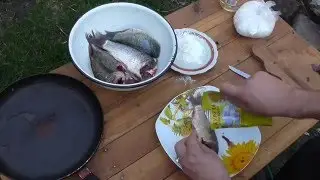 Gebratener Fisch &uuml;ber einem Lagerfeuer Gutb&uuml;rgerlich Ukraine Kremenchug