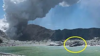 Scenic footage shows the crashed helicopter as tourists try to escape the volcano