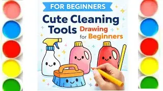 Cute Cleaning Tools Drawing for Kids & toddlers | Kawaii Coloring Fun