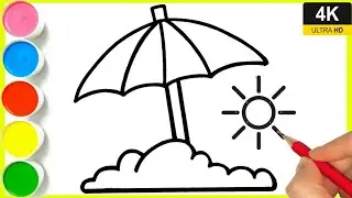 Umbrella Drawing easy Step by Step | How to draw Umbrella Drawing | Sun & Cloud 🌨️ | With umbrella ☔