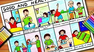 Good and Healthy Habits Drawing | Healthy Habits Poster | Health and Hygiene Chart | Good Habit