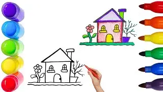 How To Draw cute House Drawing, Painting & Coloring For Kids and Toddlers_ Child Art 🐋🌈🎨