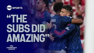 Mikel Arteta, Jurrien Timber and Gabriel Martinelli react as Arsenal win in Bilbao 👏