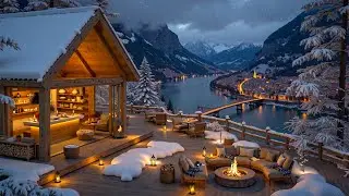 Deep & Calm Night Jazz at a Cozy Mountain Café by the River ❄️Fireplace Winter Jazz to Unwind & Rest