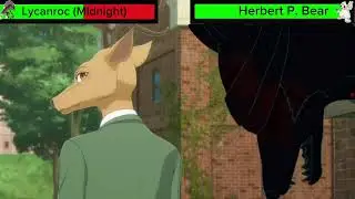 Lycanroc (Midnight) gets attacked by Herbert P. Bear with Healthbars